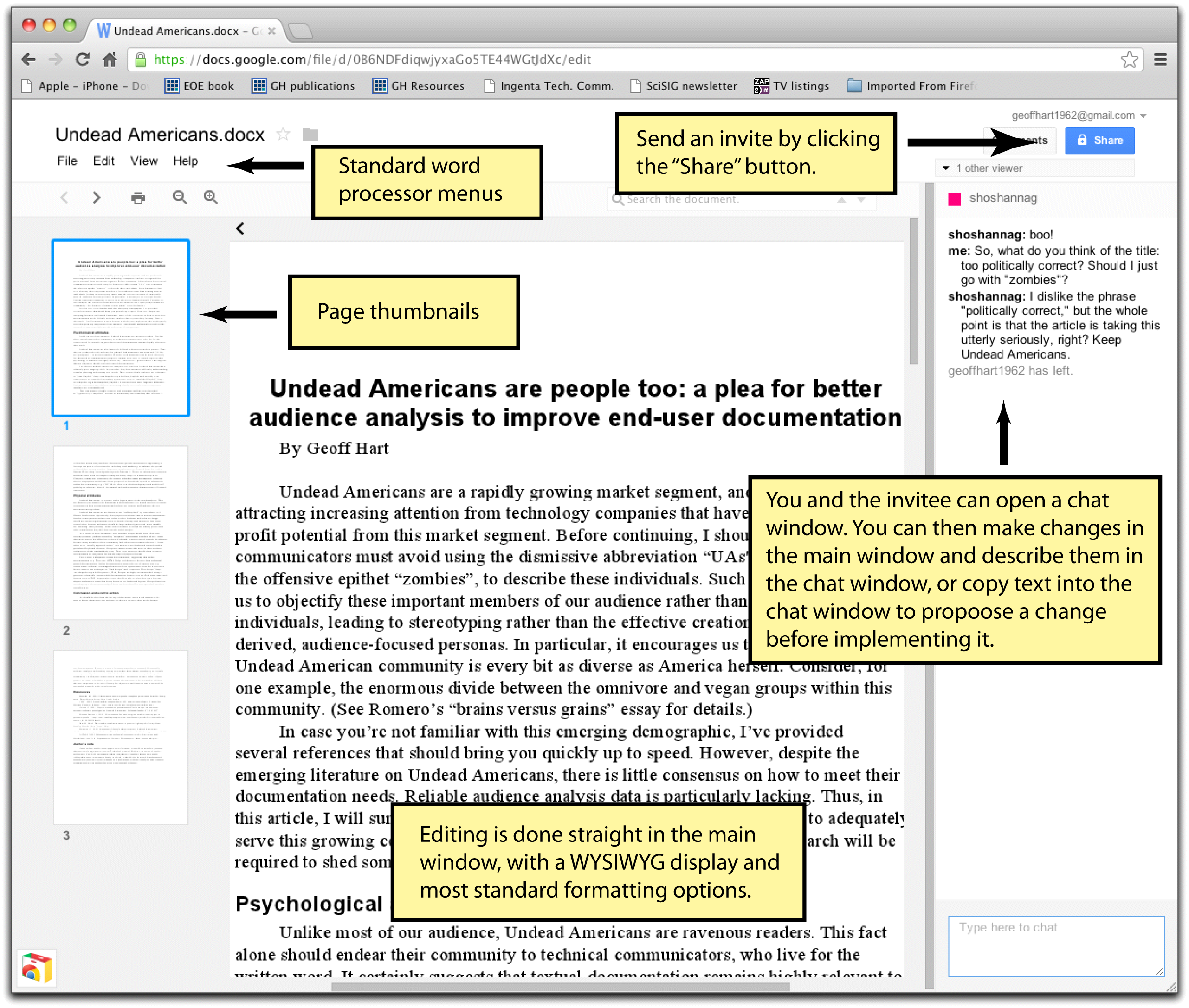 Screenshot of Google Drive and its editing interface