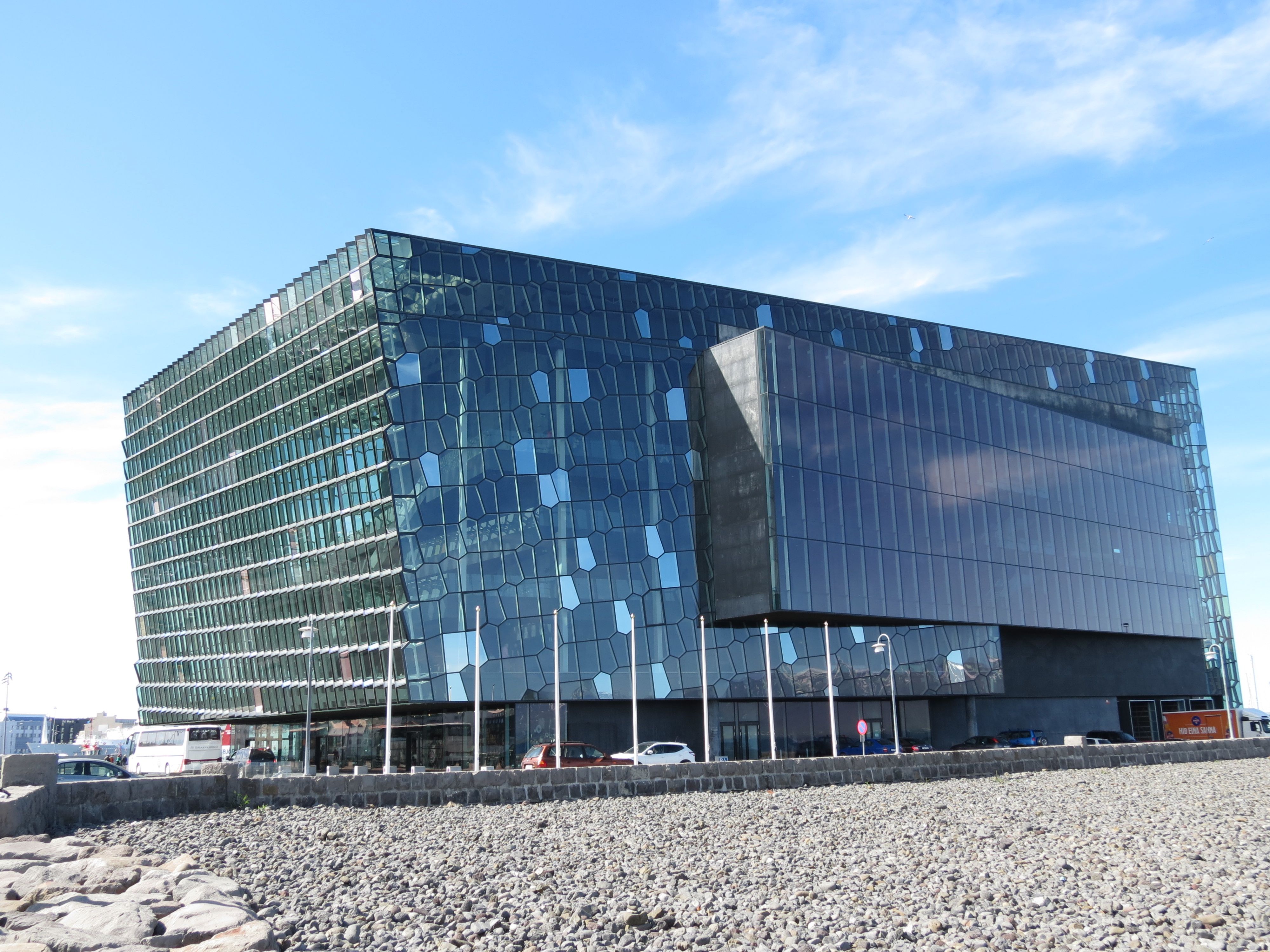 Outside view of the Harpa music hall