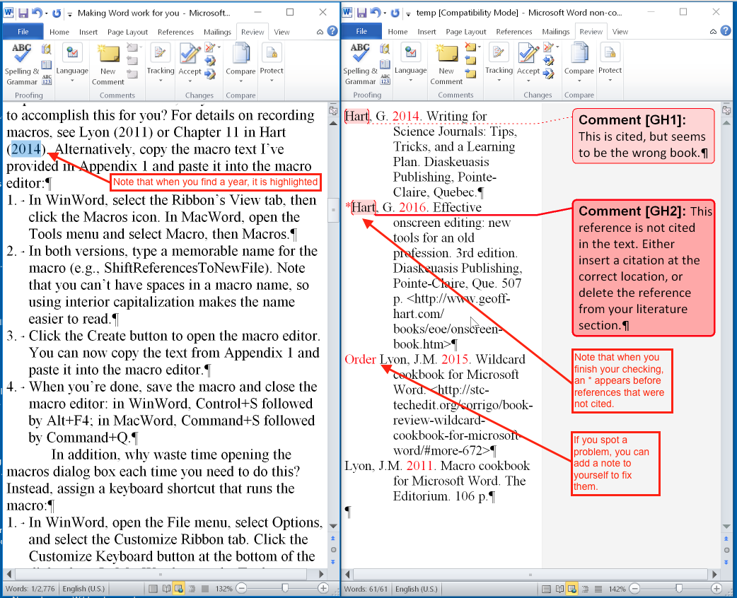 Illustration of the screen as you check references against the bibliography