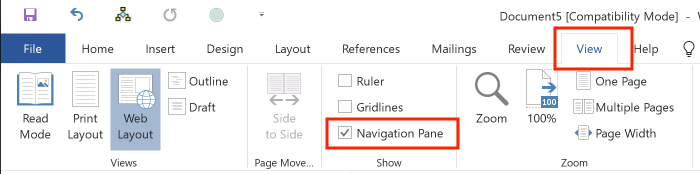 Navigation pane checkbox